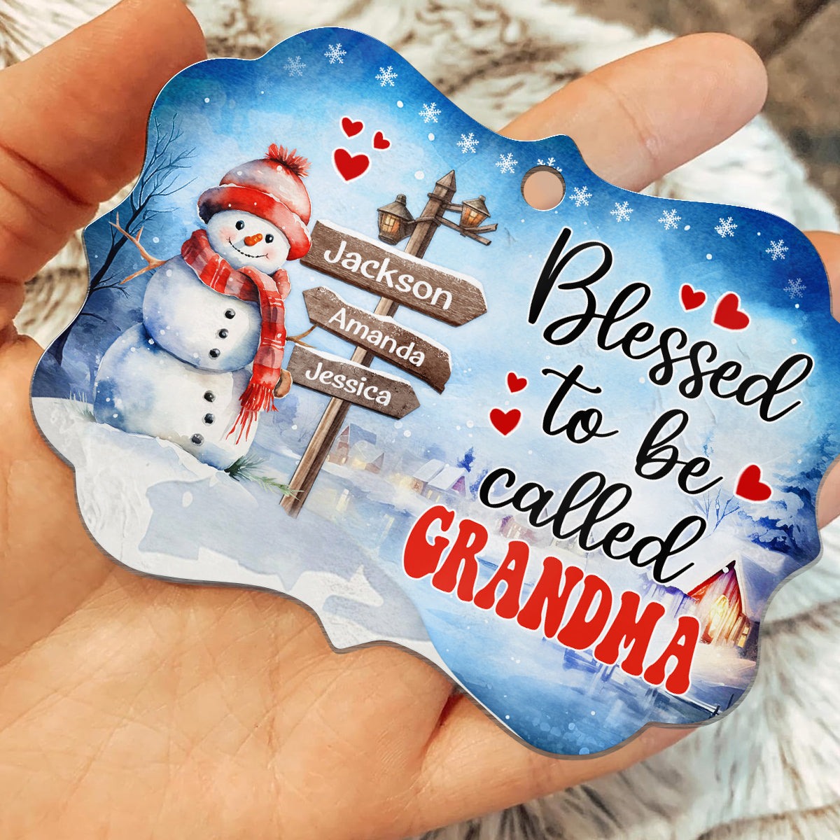 Grandma Gifts, Blessed To Be Called Grandma Cute Xmas Winter Street Sign, Personalized Christmas Ornament, Gifts For Nanny From Grandkids, Xmas Tree Decor Medallion Aluminum Ornament
