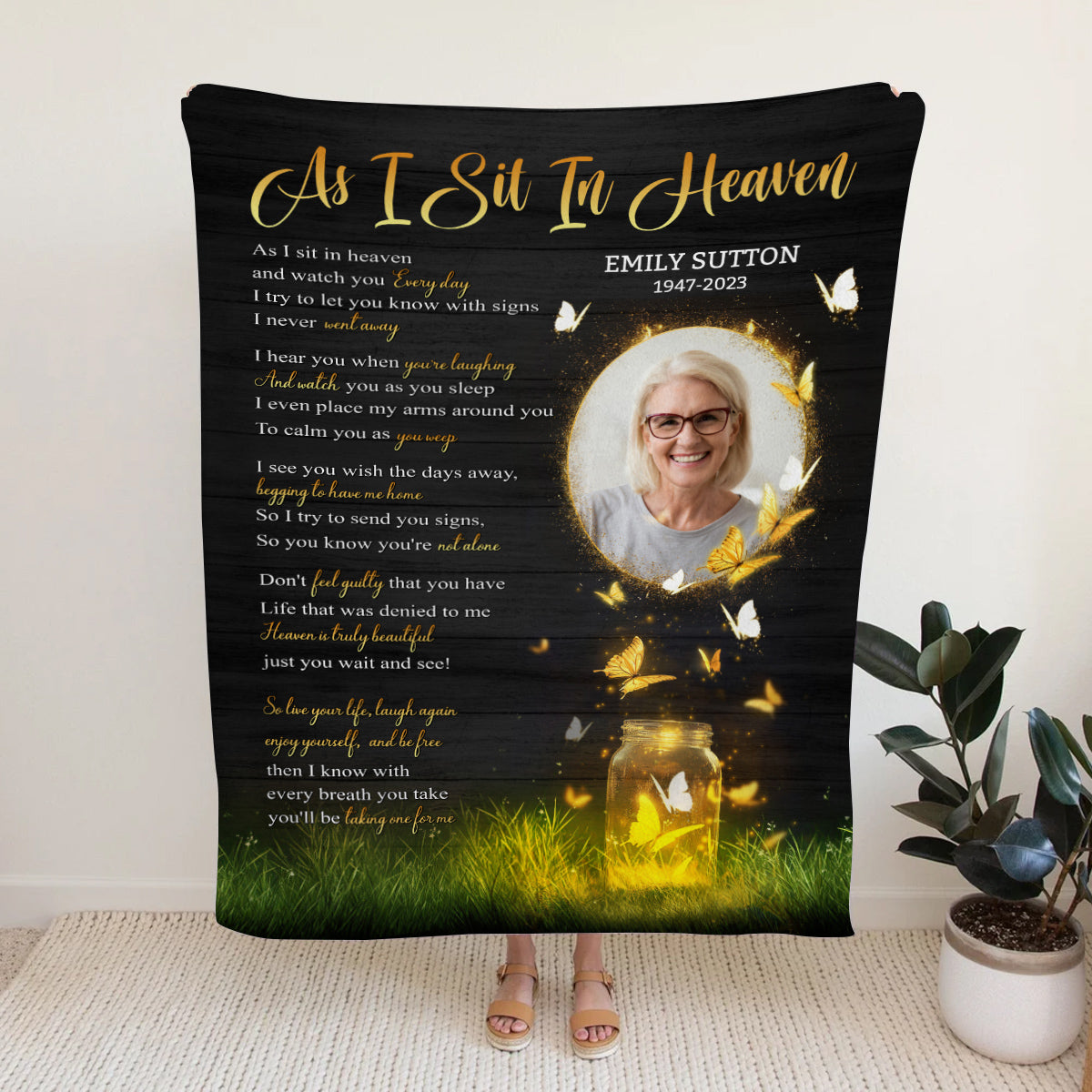 Sympathy Gifts, Personalized Blanket With Photo Comfort Message From Above, Photo Tribute Style, Memorial Words Of Peace And Comfort, Loss Of Mom Dad Blanket, Fleece Sherpa