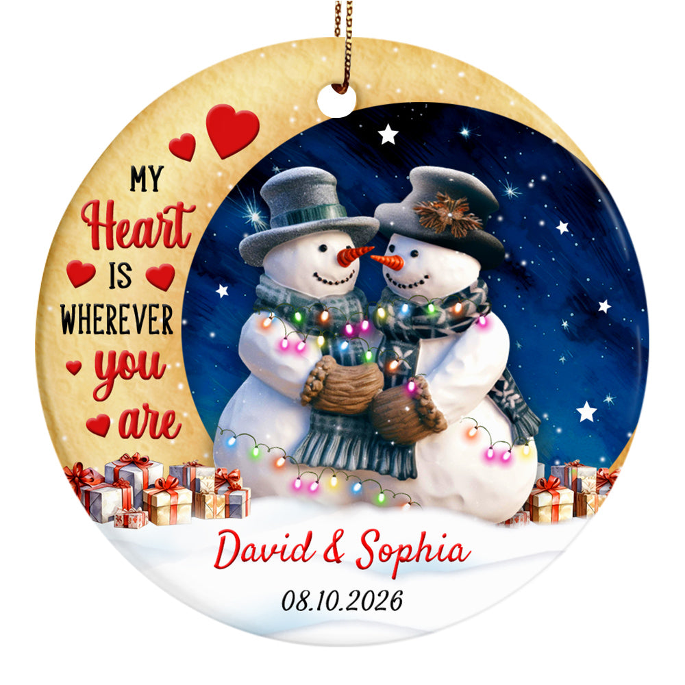 My Heart Is Wherever Cute Couple Crescents Moon, Winter Holiday Keepsake, Christmas Tree Decoration, Couple Christmas Ornament Holiday Tree Trim, Personalized Ornament Gifts For Him Her