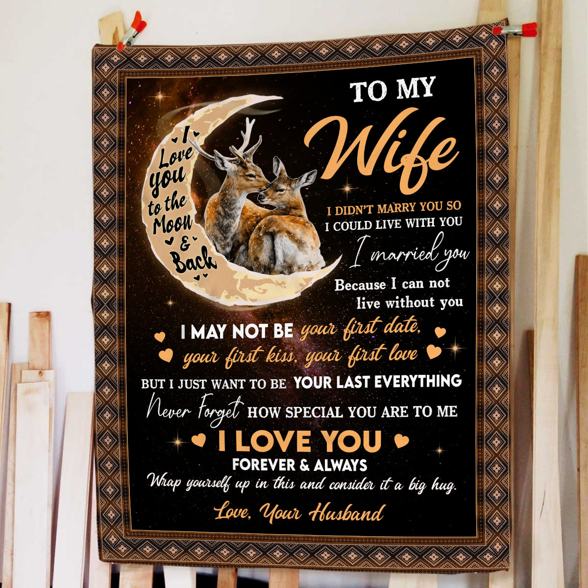 Wifey Gifts, I Didn't Marry You Deer Couple Moon, Personalized Blanket, Gifts For Wife Couple, Custom Fleece Sherpa Blanket