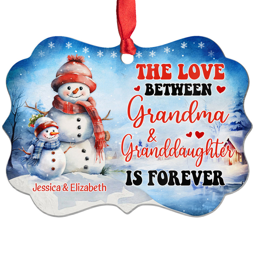 Grandma Gifts, Cute Xmas Winter The Love Between Grandma & Granddaughter Is Forever, Aluminum Ornament For Grandmother Women