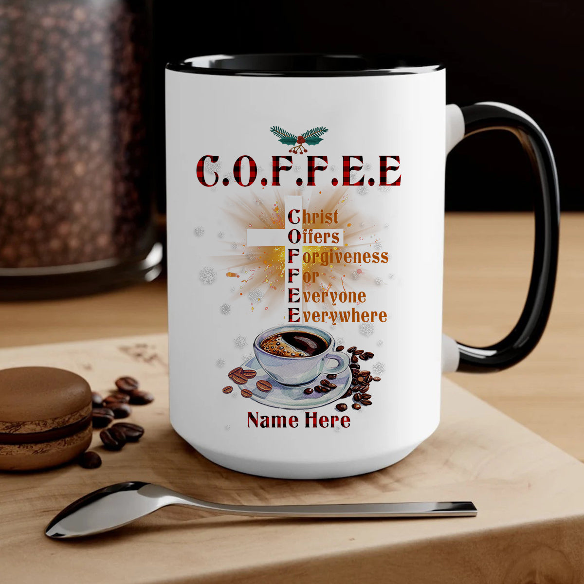 Personalized Coffee Mug For Christian Men Women From Family Friends Christ Offers Forgiveness For Everyone Everywhere Custom Name Religious Gifts Ideas Ceramic 11 15Oz Cup For Birthday
