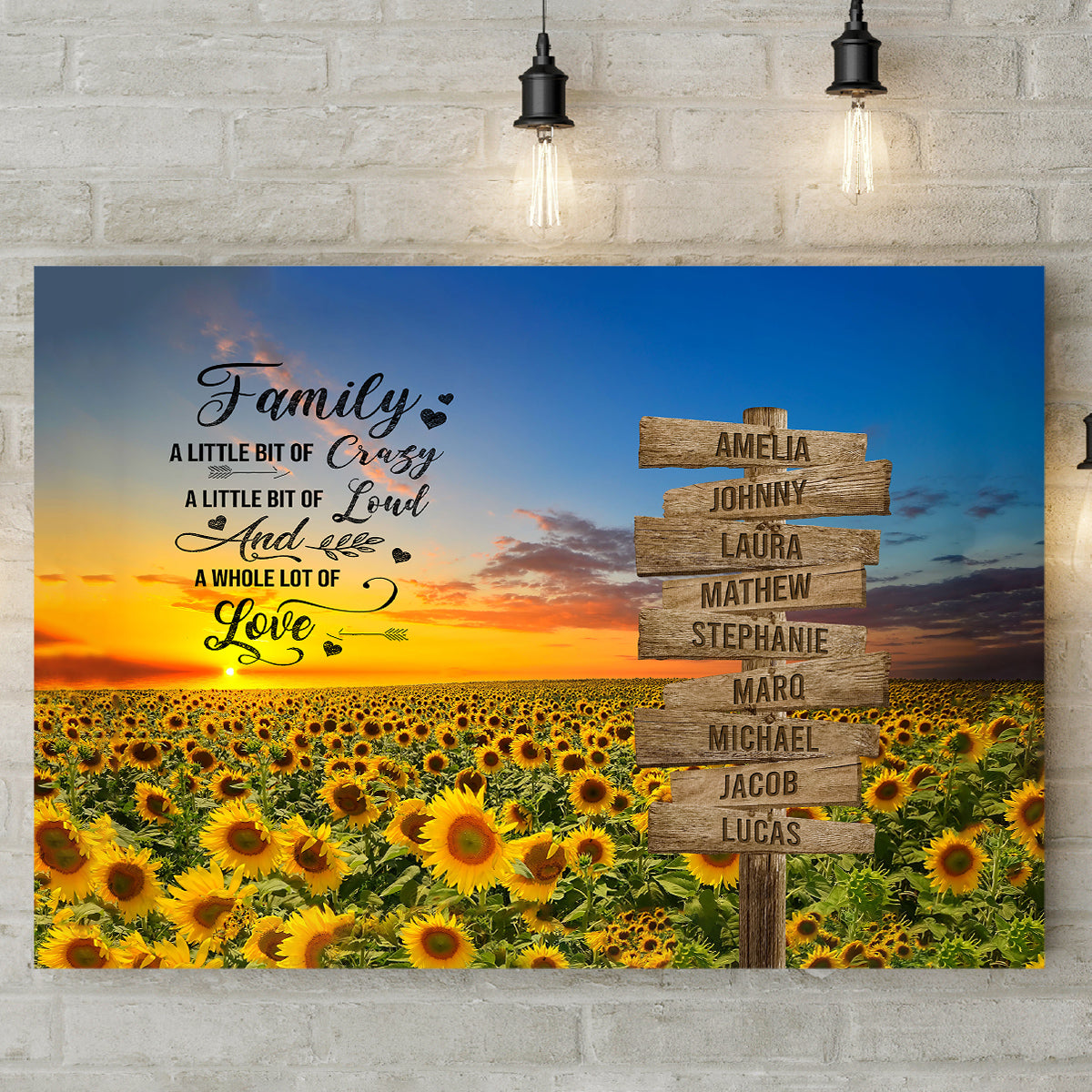 Family Gifts, Sunset Sunflowers Street Signs Wooden, Personalized Canvas Wall Art, Gifts For Parent Poster Prints Home Decor, Family Wall Decor, Gifts For Birthday Christmas Mothers Day