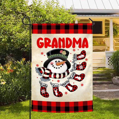 Grandma House Flag, Custom Christmas Grandkids Names Banner, Plaid Stockings Winter Outdoor Decor, Holiday Yard Decor, Grandma Christmas Garden Banner,  Gifts For Nana From Grandkids