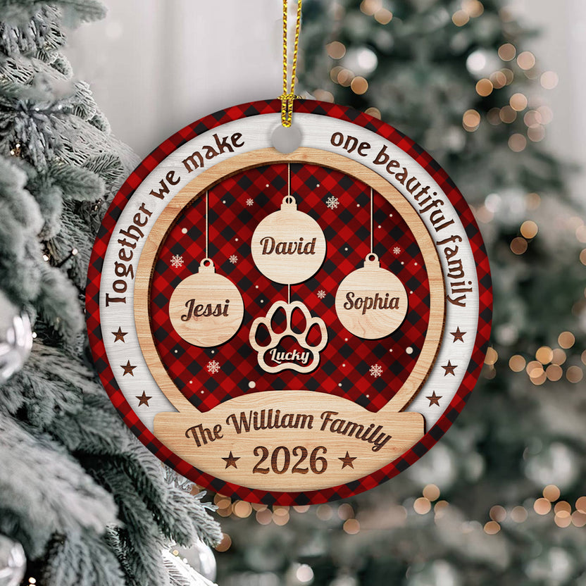 Personalized Ornament For Parents Grandparents From Kids Grandkids Family Gifts Together We Make One Beautiful Family Bauble Pawprint Snowflake, Christmas Tree Ornament, Pet Paw Print