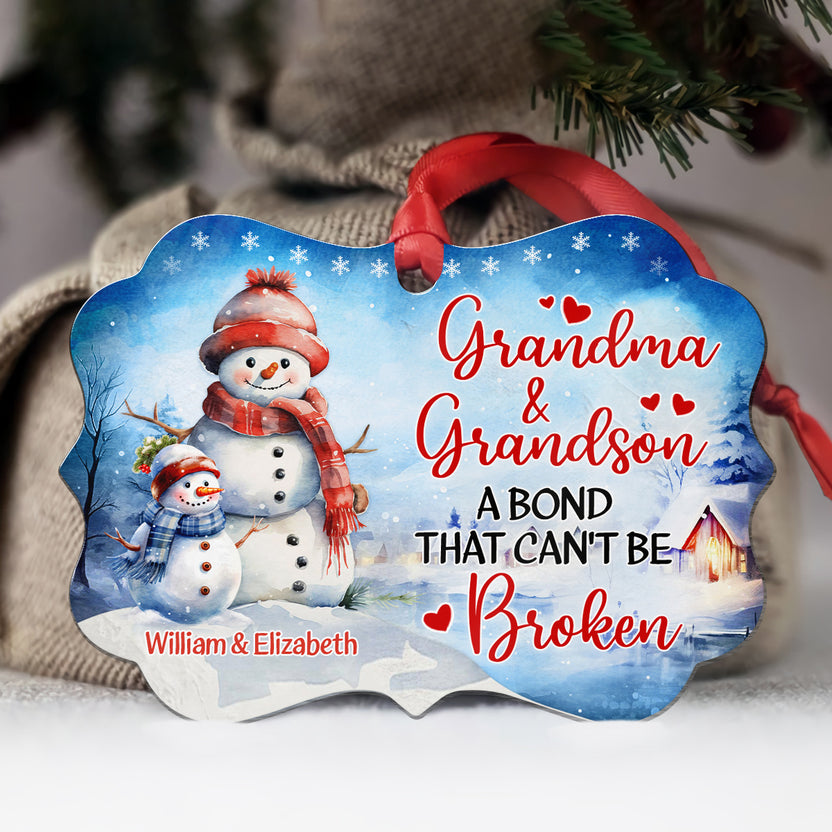 Grandma Gifts, Cute Xmas Winter Grandma & Grandson A Bond That Can't Be Broken Ornament, Gifts For Nonna From Grandkids, Xmas Tree Decor Keepsake Medallion Aluminum Ornament Women