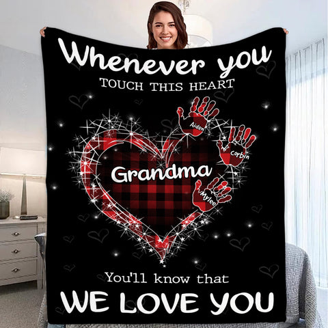 Grandma Gifts, Whenever You Touch This Heart Handprints, Personalized Blanket, Gifts For Grandma From Grandson, Custom Fleece Sherpa Blanket, Gifts For Christmas Xmas Birthday