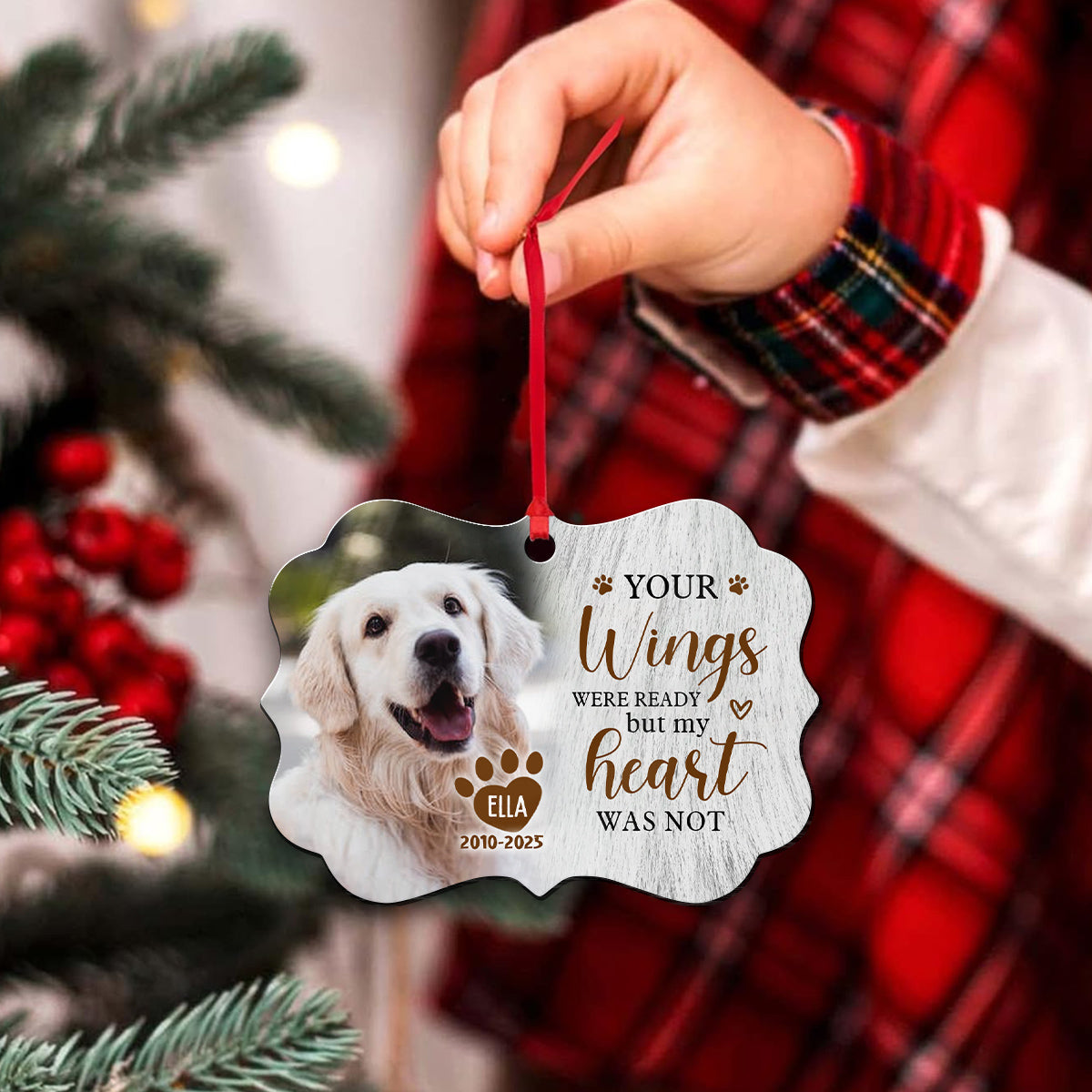 Pet Loss Gifts Your Wings Were Ready But My Heart Was Not Upload Memorial Pet Photo Medallion Aluminum Ornament Holiday Decor