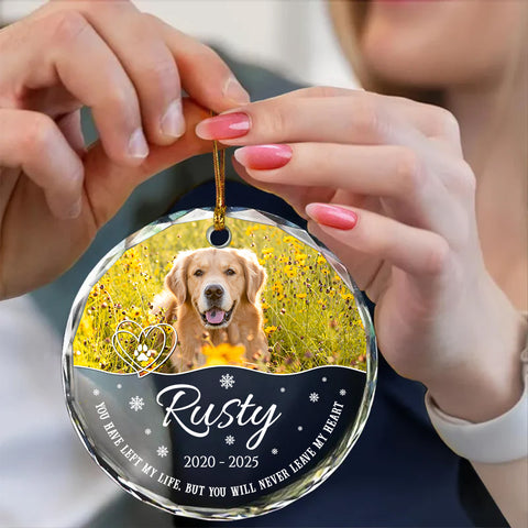 You Have Left My Life, But You Will Never Leave My Heart Glass Circle Ornament, Personalized Pet Memorial Ornament With Photo, Gifts For Loss Of Dog, Tree Decor Christmas Keepsake