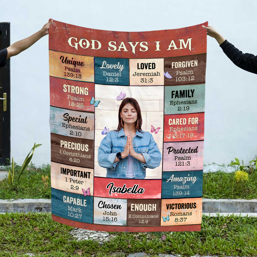 Personalized Blanket For Girl Women From Family Friends Religious Gifts God Says I Am Inspirational Positive Thinking Daily Affirmation Mental Health Fleece Sherpa Blanket For Birthday