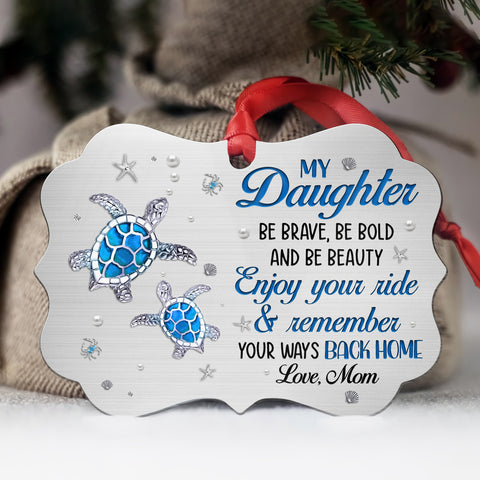 Cute Blue Turtle Enjoy Your Ride Jewelry Style Printed Aluminum Ornament, Holiday Christmas Tree Decor, Mom To Daughter Keepsake, Personalized Christmas Ornament, Gifts For Daughter