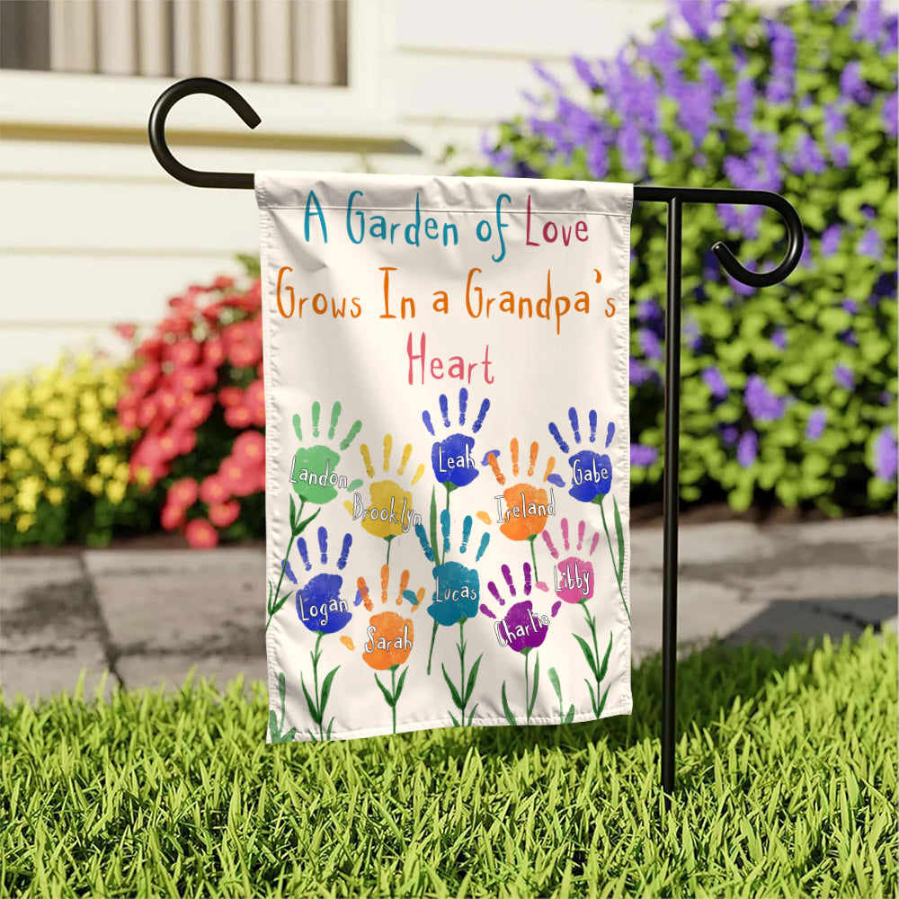 Grandma Gifts, A Garden Grows In Grandpas Heart Custom Banner, Custom Kids Names Garden Flag, Outdoor Flower Yard Decor, Home Floral Decoration, Handprint Decor, Personalized Garden Flag, Gifts For Nana From Grandkids, Double Sided Outside Welcome Flag, G