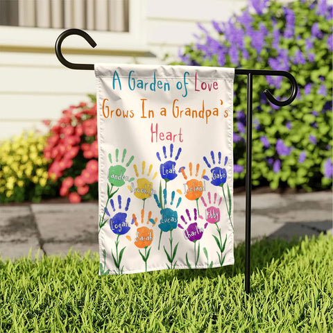 Grandma Gifts, A Garden Grows In Grandpas Heart Custom Banner, Custom Kids Names Garden Flag, Outdoor Flower Yard Decor, Home Floral Decoration, Handprint Decor, Personalized Garden Flag, Gifts For Nana From Grandkids, Double Sided Outside Welcome Flag, G