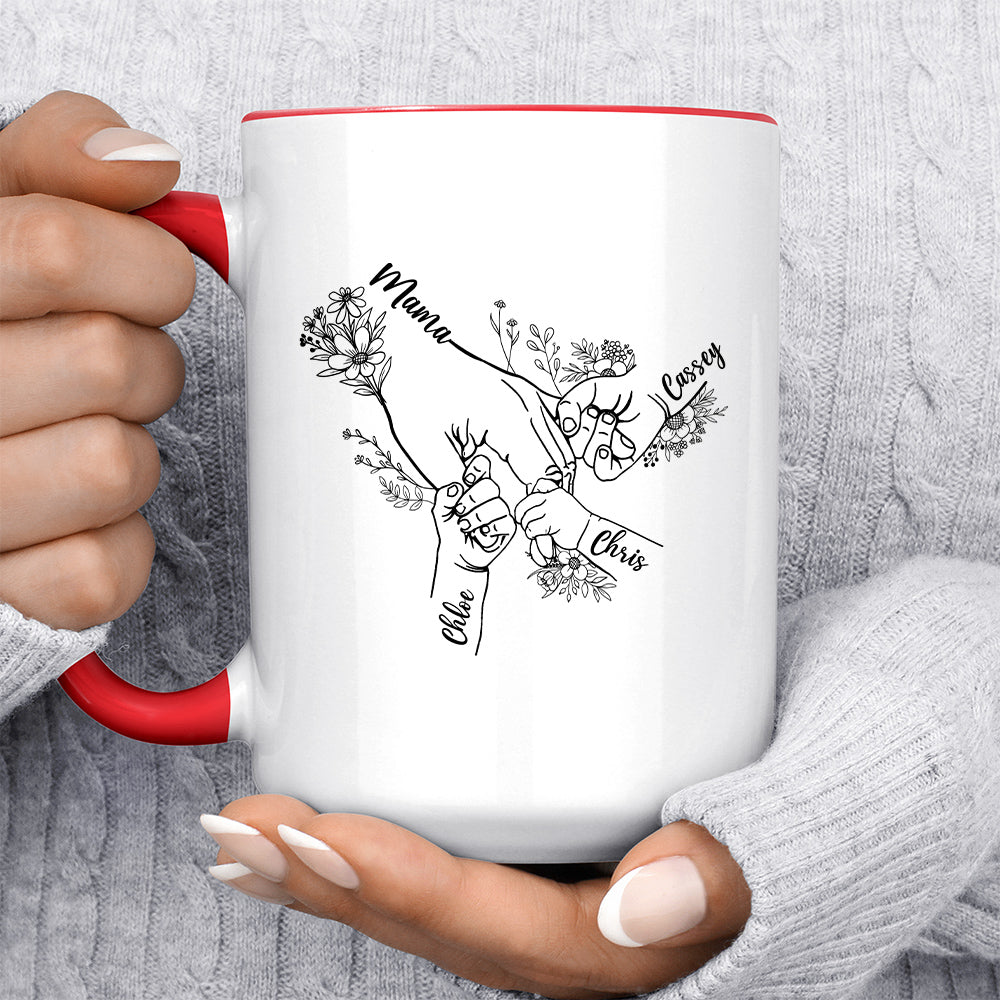 Grandma Gifts, Nana Ever Holding Hands Holding Nana's Hand Flower, Personalized Coffee Mug, Gifts For Gigi From Grandkids, With Multi Kids Ceramic Cup 11 15oz, Gifts For Mother's Day