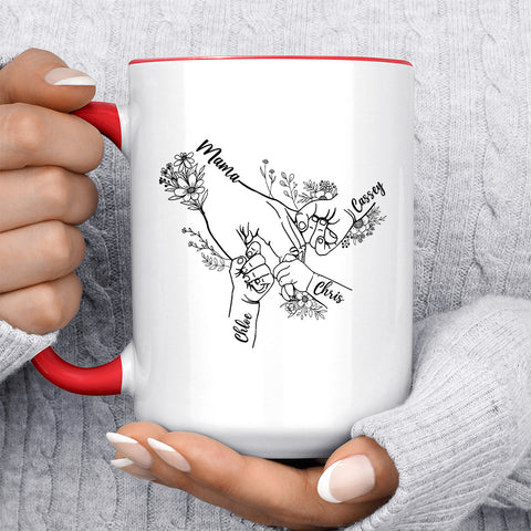 Grandma Gifts, Nana Ever Holding Hands Holding Nana's Hand Flower, Personalized Coffee Mug, Gifts For Gigi From Grandkids, With Multi Kids Ceramic Cup 11 15oz, Gifts For Mother's Day