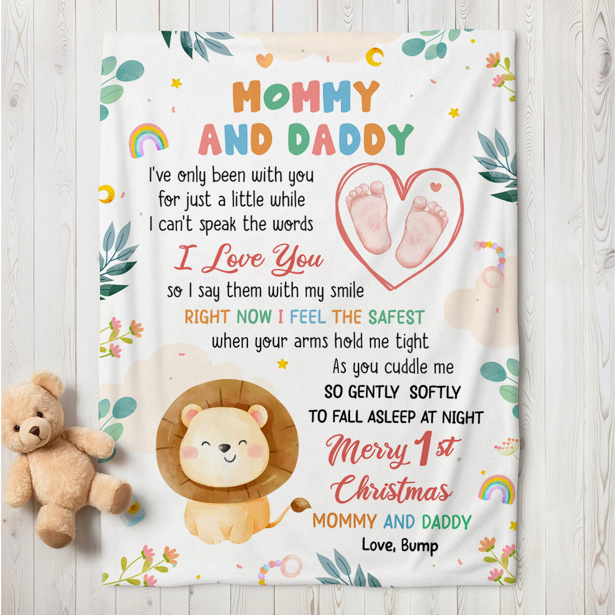 Merry 1st Christmas Mommy Daddy I've Only Been With You A While Footprint Baby Lion, Personalized Blanket, Gifts For New Parents, Fleece Sherpa Blanket, New Parents Xmas Christmas