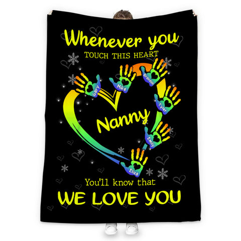 Grandma Gifts, Whenever You Touch This Heart Handprint Printed, Personalized Blanket, Gifts For Abuela From Grandchild, Custom Fleece Sherpa Blanket, Gifts For Christmas Xmas