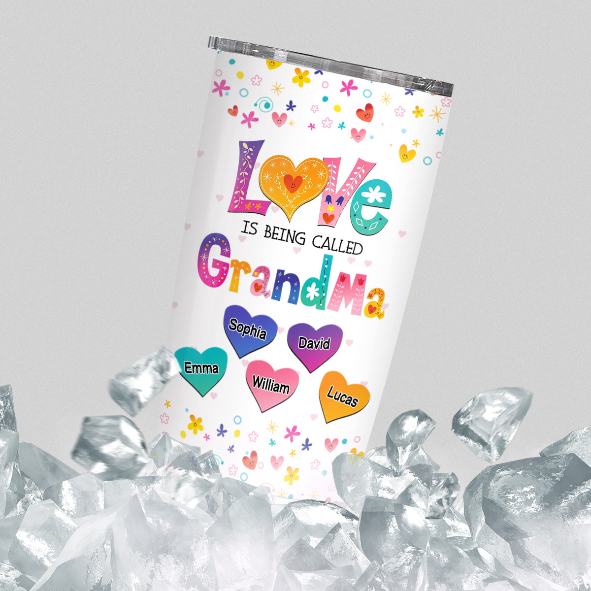 Gifts For Grandparents, Colorful Pattern Mom Grandma Love Is Being Called Grandma , Personalized Tumbler, Gifts For Gigi From Grandkids, 20oz With Lid Travel Cup Mother's Day