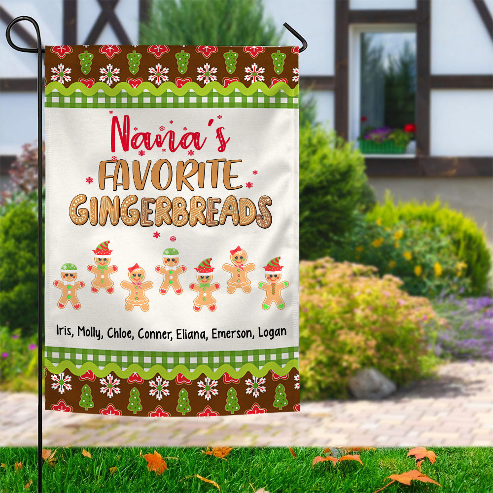 Grandma Gifts, Nanas Favorite Gingerbreads Custom Yard Flag, Personalized Kids Name Outdoor Banner, Christmas Home Decoration, Personalized Family Banner, Yard Decor, Personalized Garden Flag, Gifts For Nana From Grandkids, Double Sided Outside Welcome Fl