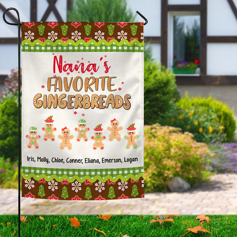 Grandma Gifts, Nanas Favorite Gingerbreads Custom Yard Flag, Personalized Kids Name Outdoor Banner, Christmas Home Decoration, Personalized Family Banner, Yard Decor, Personalized Garden Flag, Gifts For Nana From Grandkids, Double Sided Outside Welcome Fl