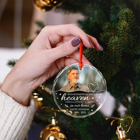 Sympathy Gifts, Memorial Ornament, Because Someone We Love Is In Heaven Circle Glass Ornament, Gifts For Loss Of Mom Dad