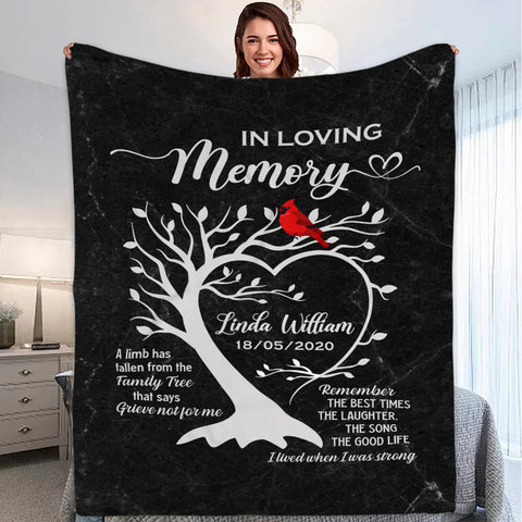 Remembrance Gifts, Personalized Memorial Blanket With Photo, A Limb Has Fallen From Family Tree Red Bird, Loss Of Mom Dad Blanket, Fleece Sherpa, Sympathy Gifts For Anniversary