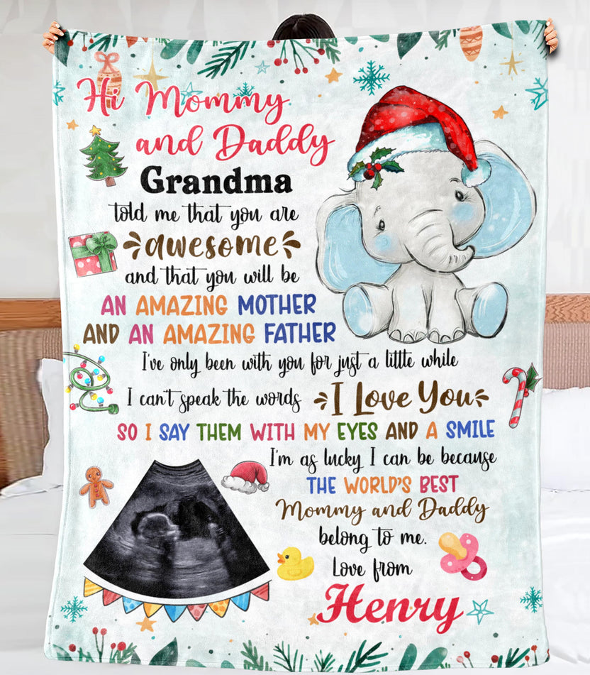 Personalized Blanket For Mommy Daddy From Baby Boy Girl New Parents Gifts Grandma Told Me That You Are Awesome Baby Ultrasound Custom Name Photo Fleece Sherpa Blanket Gifts For Christmas