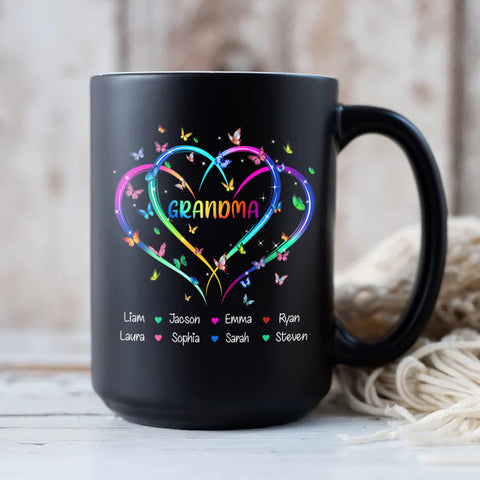 Personalized Coffee Mug For Nana From Granddaughter Grandma Mom Heart Butterflies Custom Name Novelty Ceramic Cup 11 15Oz Gifts Ideas For Grandma On Birthday Mothers Day Meaningful Gifts