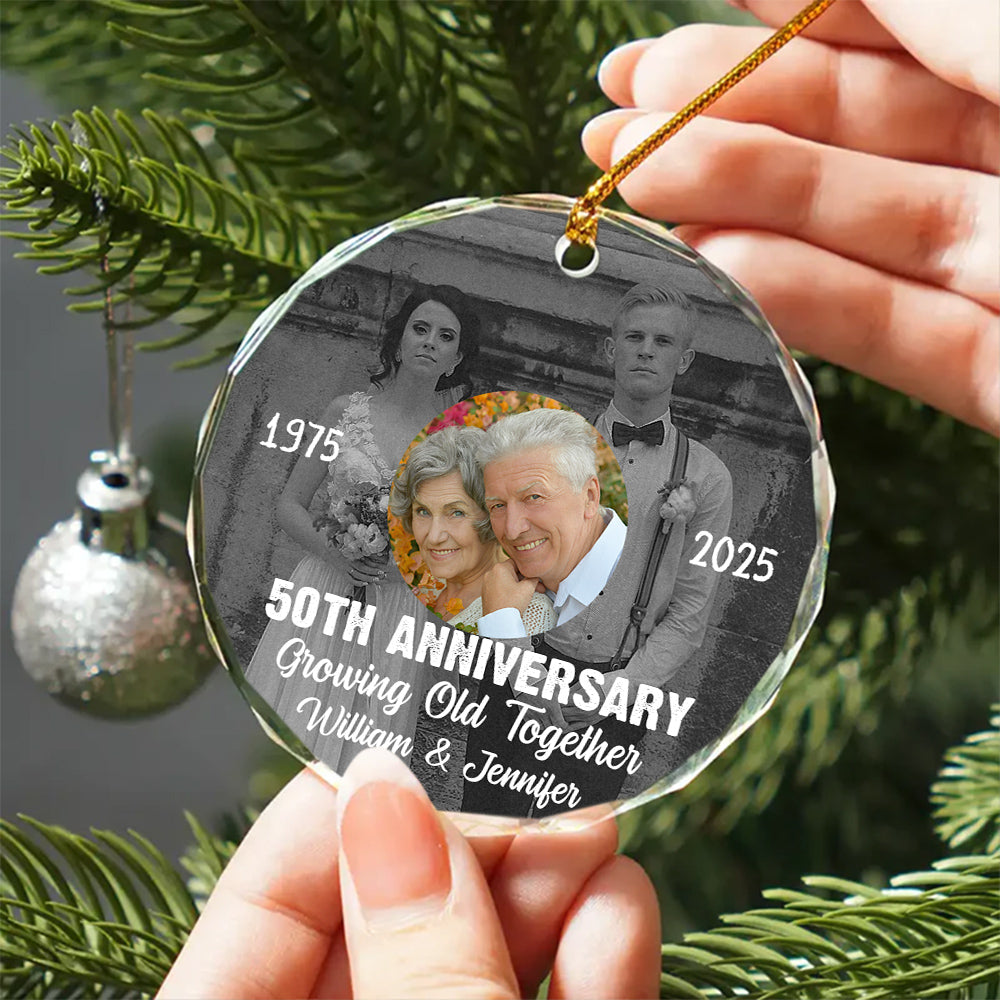 50th Anniversary Growing Old Together Glass Ornament, Then And Now Photo Keepsake, Wedding Memory Decor, Gifts For Parents Family Him Her, Xmas Tree Decor, Gifts For Valentine