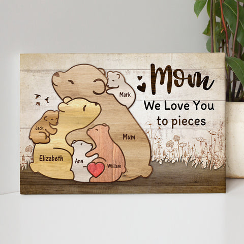 Gifts For Mom, Cute Wooden Pieces Bears Mommy With 5 Kids Hugging, Personalized Canvas Wall Art, Gifts For Mommy Women From Kids Children, Poster Prints Wall Decor, Gifts For Xmas