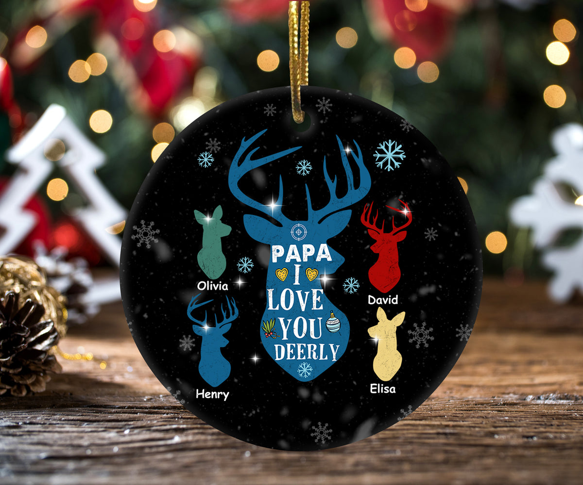 Personalized Christmas Ornament For Grandpa Papa From Grandkids Grandchild Gifts For Grandfather Papa I Love You Cute Deers Custom Name Tree Hanging Ornament On Christmas Xmas Birthday