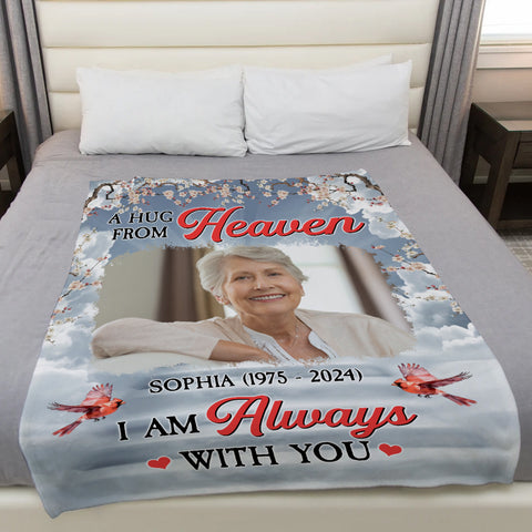 Remembrance Gifts, Personalized Memorial Blanket With Photo, I Am Always With You Red Bird Blossom Tree, Loss Of Grandpa Grandma Blanket, Fleece Sherpa, Memorial Gifts For Anniversary