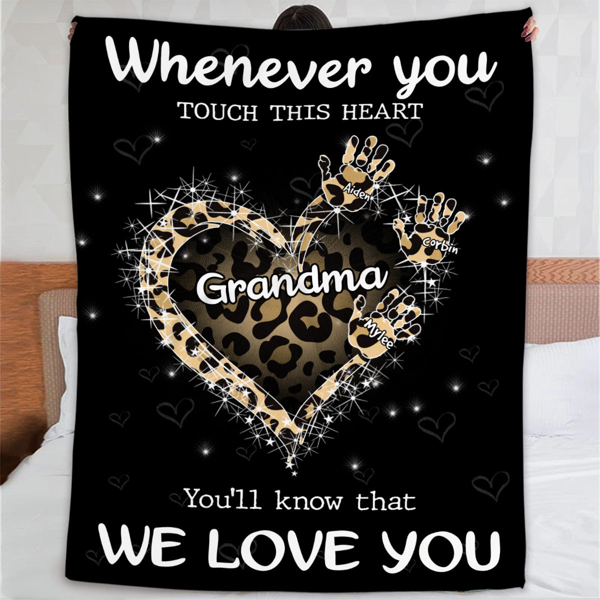 Grandma Gifts, Whenever You Touch This Heart Handprints, Personalized Blanket, Gifts For Grammy From Grandson, Custom Fleece Sherpa Blanket, Gifts For Christmas