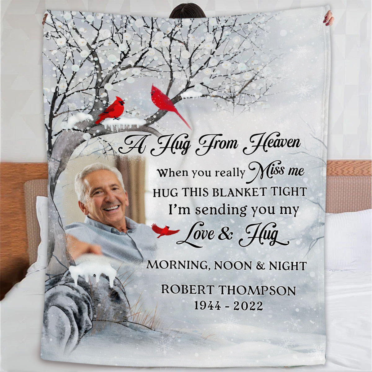Sympathy Gifts, Personalized Memorial Blanket With Photo, I Am Sending You My Love And Hug Memorial Tree Red Birds, Loss Of Dad Grandpa Blanket, Fleece Sherpa, Funeral Gifts