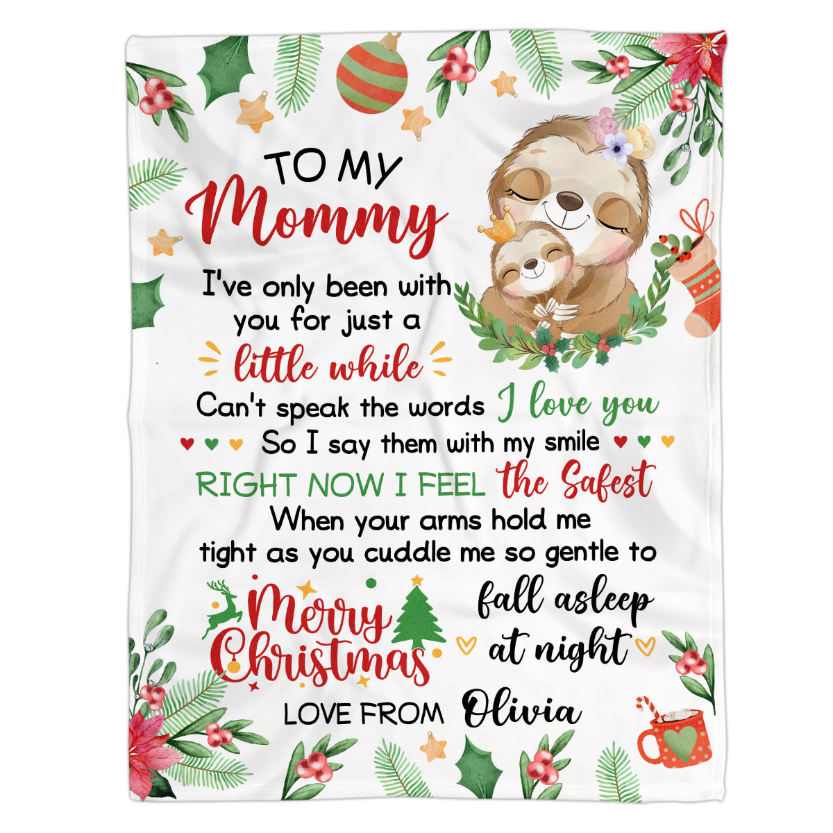 Personalized Blanket For New Mom From Newborn Baby Family Cute Sloth I've Only Been With You Christmas Decorations Custom Name Gifts For Future Mom Fleece Sherpa Blanket For Christmas