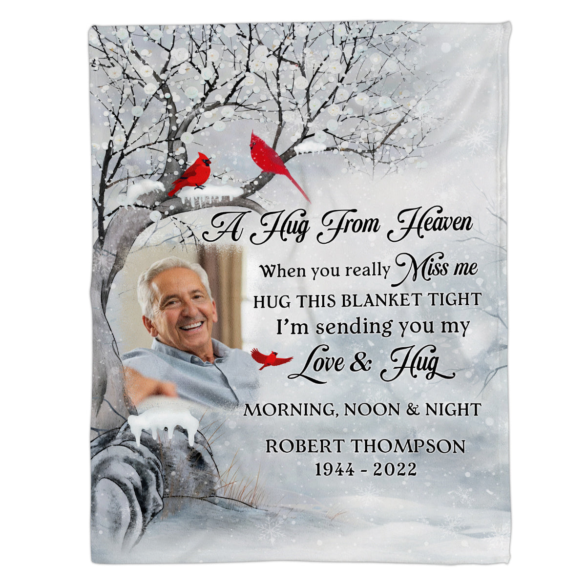Sympathy Gifts, Personalized Memorial Blanket With Photo, I Am Sending You My Love And Hug Memorial Tree Red Birds, Loss Of Dad Grandpa Blanket, Fleece Sherpa, Funeral Gifts