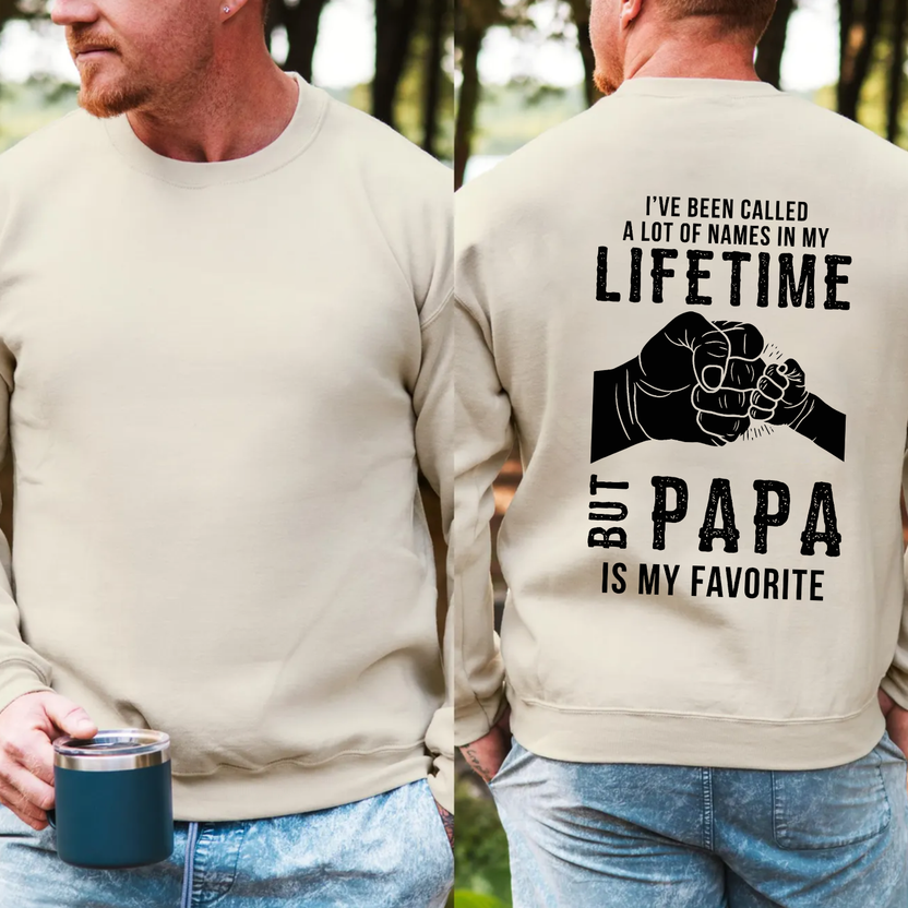 Papa Is My Favorite Name Back Print Shirt, Funny Grandpa T Shirt For Men, Cute Grandfather Gift From Granddaughter, Father’S Day Papa Tee, Vintage Back Graphic Grandpa Apparel, Unisex Crewneck Pullover Tee, Classic Streetwear