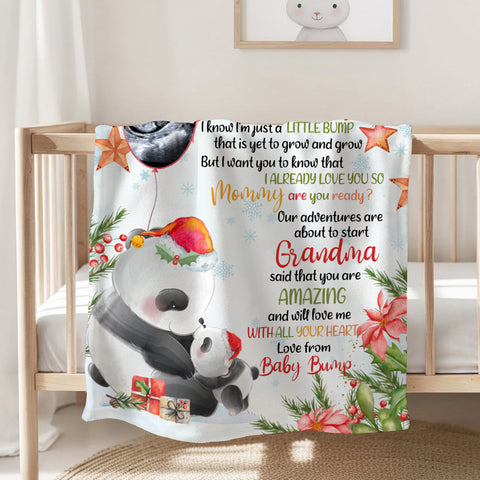 Personalized Panda Christmas Baby Blanket, Custom Photo Ultrasound Baby Bump Gifts For New Mom New Dad Wife, Christmas Fleece Sherpa Blanket Expecting Parents Gifts For Mom To Be,
