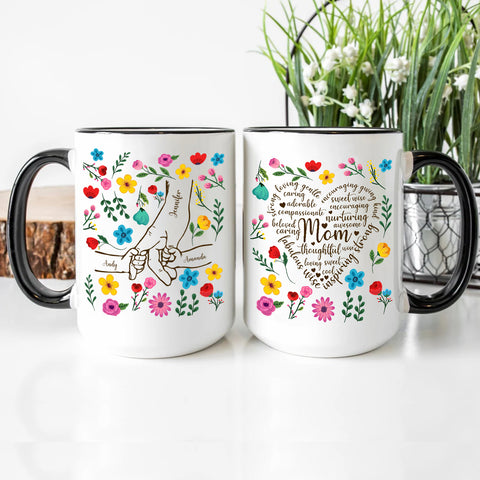 Gifts For Mother, Mom Thoughtful Awesome Sweet Love Holding Mom's Hand Flower, Personalized Coffee Mug, Gifts For Mother From Daughter Son, Ceramic Cup 11 15oz Cup, Gifts For Birthday