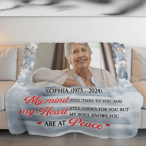 Remembrance Gifts, Personalized Memorial Blanket With Photo, My Mind Still Talks Heart Looks For You, Loss Of Grandfather