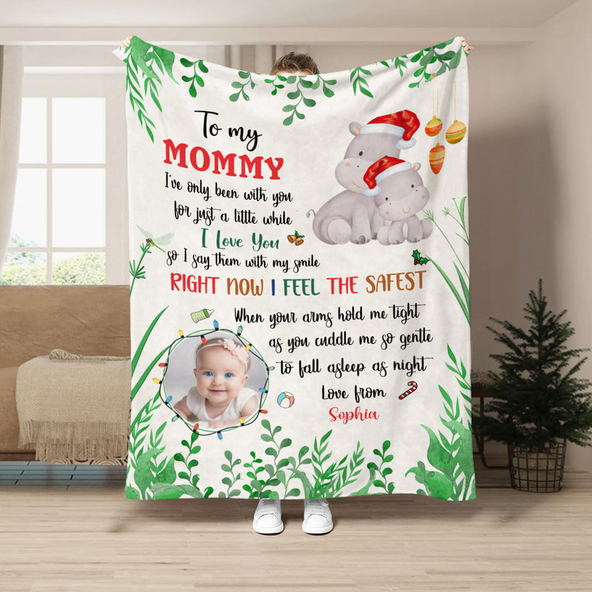 Pregnant Mom Gifts, Right Now I Feel The Safest Upload Photo With Hippo, Personalized Blanket, Gifts For Expected Mom Mommy, Fleece Sherpa, Mom To Be Blanket, Gifts For Christmas Xmas