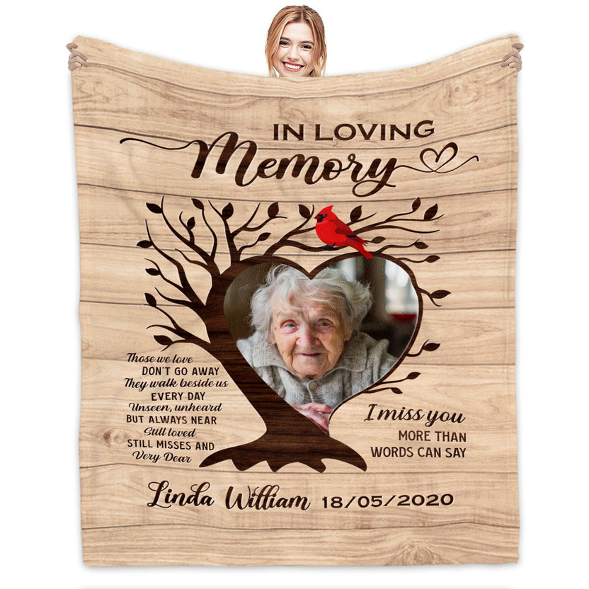 Sympathy Gifts, Personalized Memorial Blanket With Photo, Still Loved Still Misses And Very Dear Heart Tree, Loss Of Mom Dad Blanket, Fleece Sherpa, Funeral Gifts For Anniversary