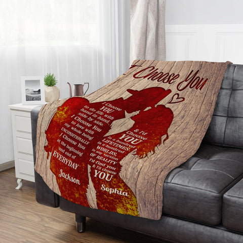 Firefighter Fireman & His Girlfriend/ Wife Silhouette Vintage I'd Find You & I'd Choose You, Personalized Blanket, Gifts For Him Her From Honey, Custom Fleece Sherpa Blanket