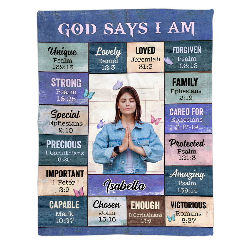 Personalized Blanket For Girl Women From Family Friends Religious Gifts God Says I Am Inspirational Positive Thinking Daily Affirmation Mental Health Blanket For Birthday