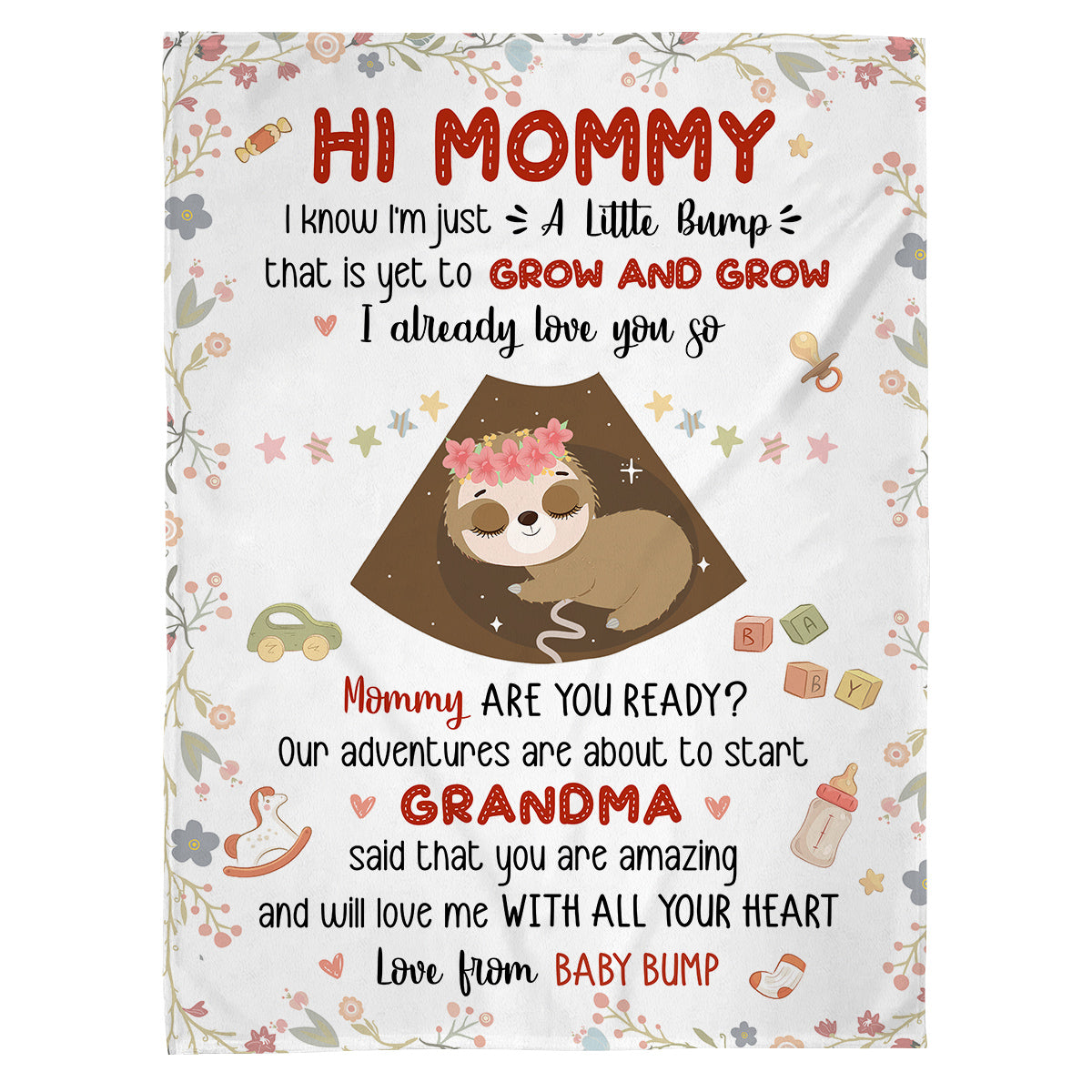 Mom To Be Gifts, I Already Love You Cute Baby Sloth Sleeping Ultrasound Mommy's Tummy , Personalized Blanket, Gifts For Mom To Be, Fleece Sherpa, New Mother Blanket For Mother's Day