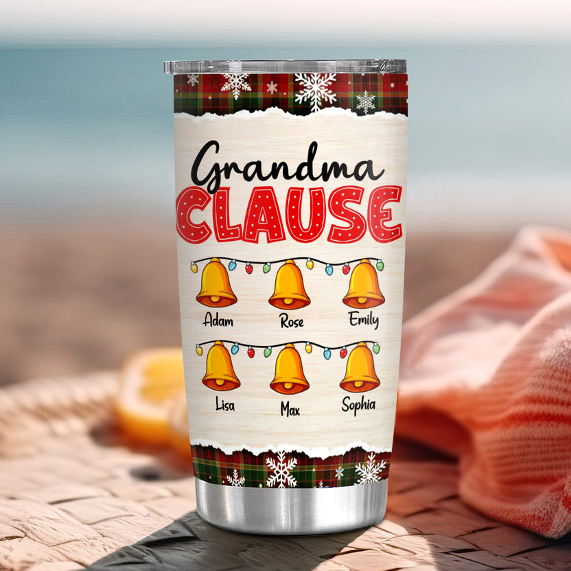 Grandma Clause Christmas Tumbler Cup, Personalised Grandchildren Names Travel Cup, Festive Winter Drinkware, Custom Grandma Clause Christmas, Personalized Tumbler, Gifts For Nana