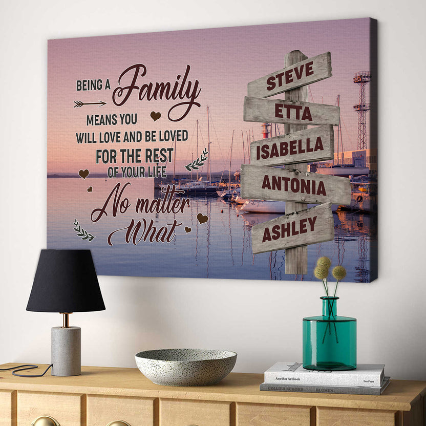 Family Gifts, Ocean Dock Being Family Means You Will Love And Be Loved For The Rest Of Your Life Wooden Vintage Personalized Canvas Wall Art, Gifts For Mom Dad, Poster Prints Home Decor