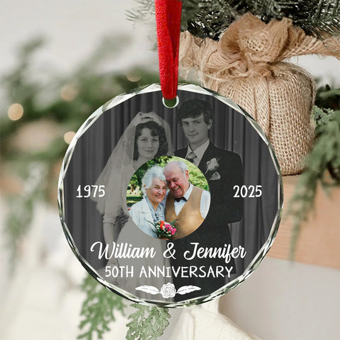 50th Anniversary Glass Ornament, Then And Now Wedding Photo Keepsake, 50 Year Love Decor, Growing Old Together, Gifts For Parents Family Him Her,  Gifts For Valentine