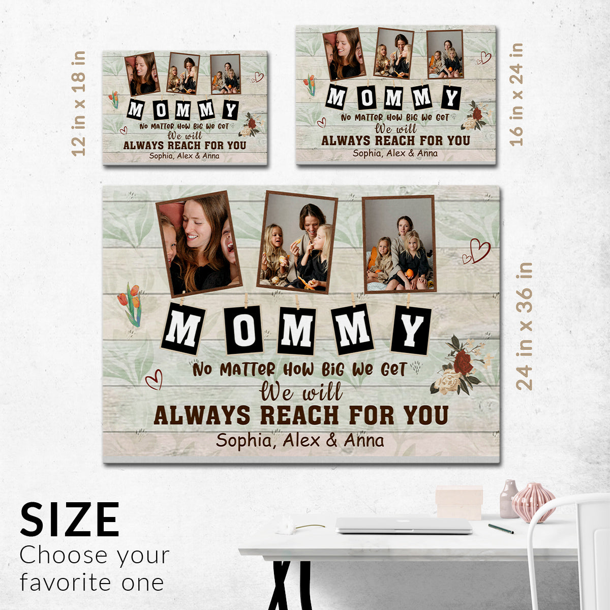Gifts For Mother, No Matter How Big We Get We Will Reach, Personalized Canvas Wall Art, Gifts For Mother Mommy From Son Daughter Kids, Poster Prints Wall Decoration, Gifts For Birthday
