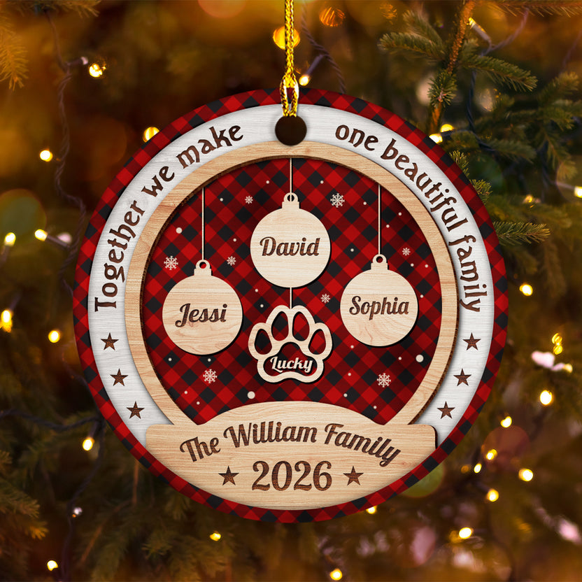Personalized Ornament For Parents Grandparents From Kids Grandkids Family Gifts Together We Make One Beautiful Family Bauble Pawprint Snowflake, Christmas Tree Ornament, Pet Paw Print